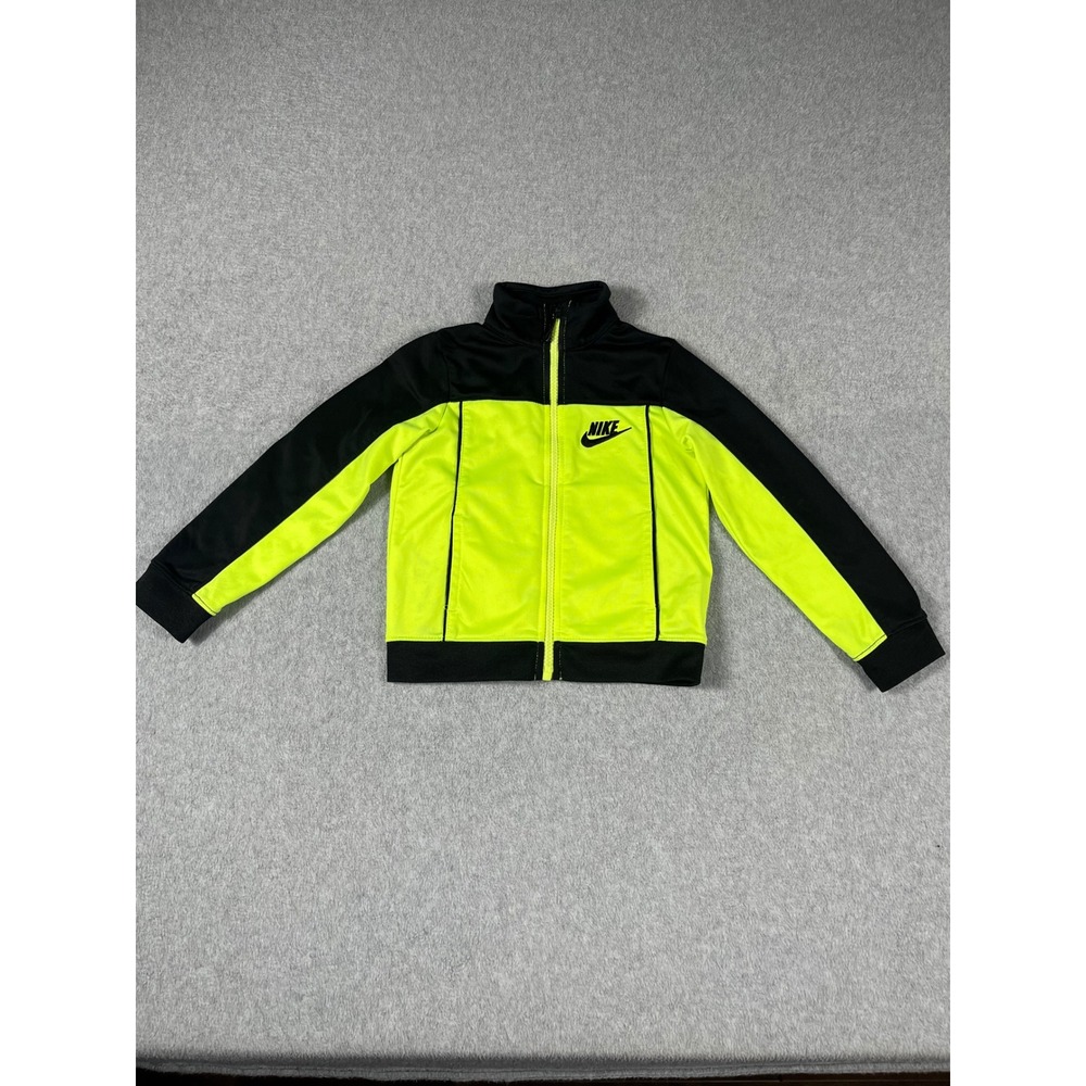 Nike Kids Track Jacket 3T Neon Yellow Black Full Zip Athletic Mock Neck 8255-023
